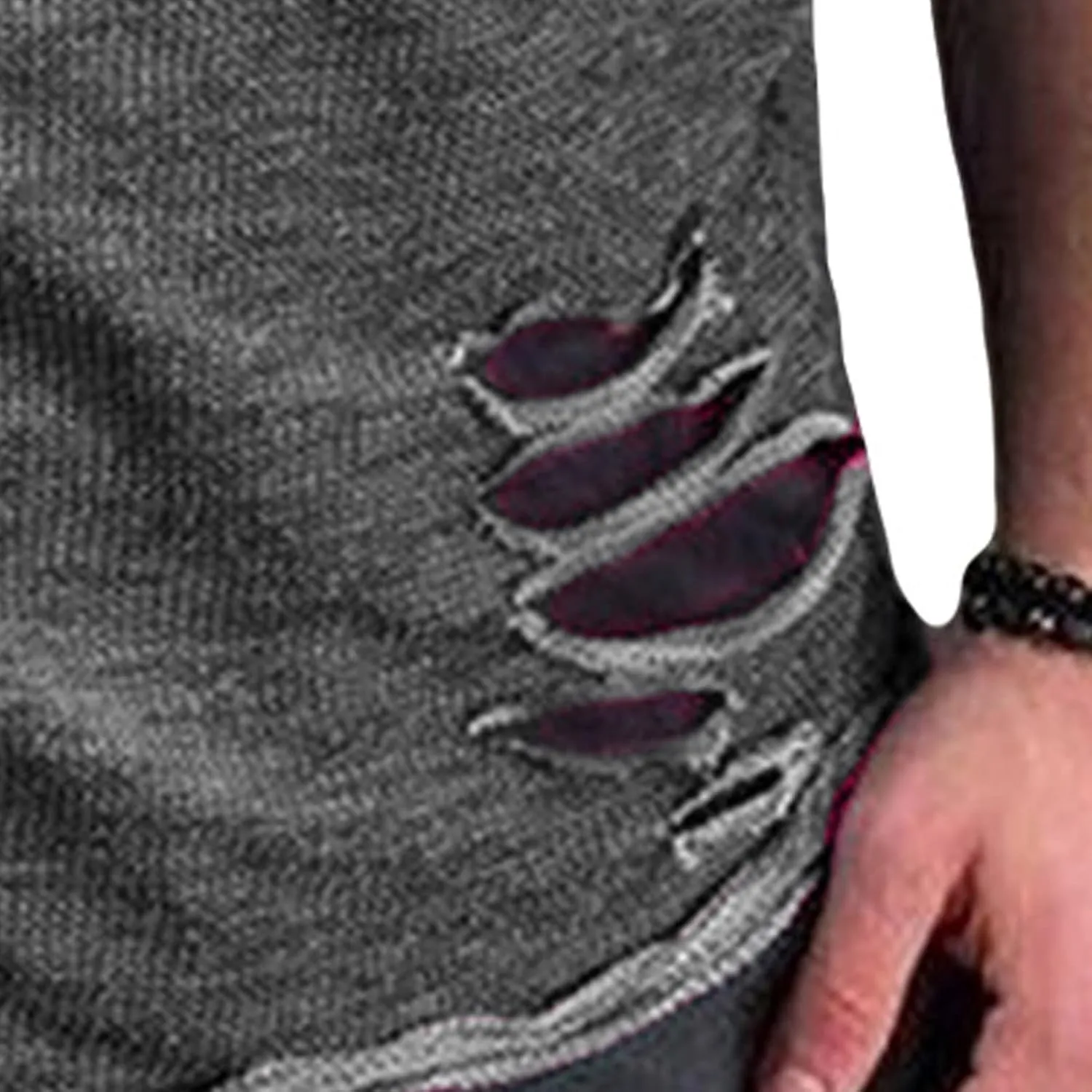 DGHM-JLMY Men's Ripped Solid Color T-Shirt Slim Fit Distressed Ripped Crewneck Tee Shirts Casual Short Sleeve Hip Hop Tees