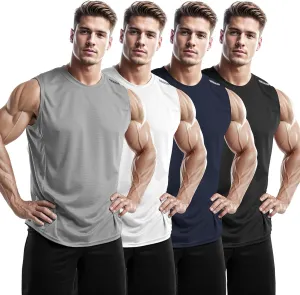 DRSKIN Men's 4, 3, 1 Pack Tank Tops Sleeveless Shirts Workout Athletic Muscle Mesh Dry Fit Gym Training Active Athletic