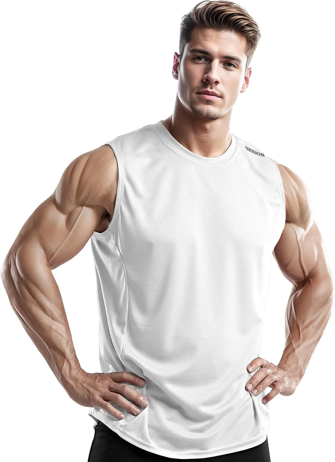 DRSKIN Men's 4, 3, 1 Pack Tank Tops Sleeveless Shirts Workout Athletic Muscle Mesh Dry Fit Gym Training Active Athletic