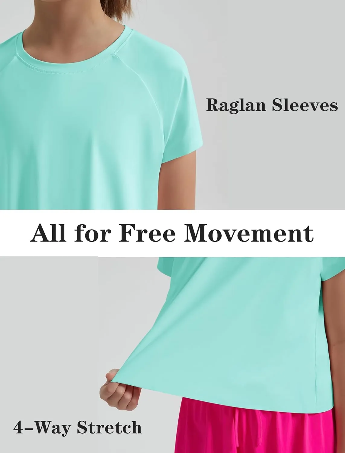 EXARUS Girls Athletic Shirts Short Sleeve Crop Tops/Split Back Quick Dry T Shirt Workout Summer Casual Kids 6-14Y