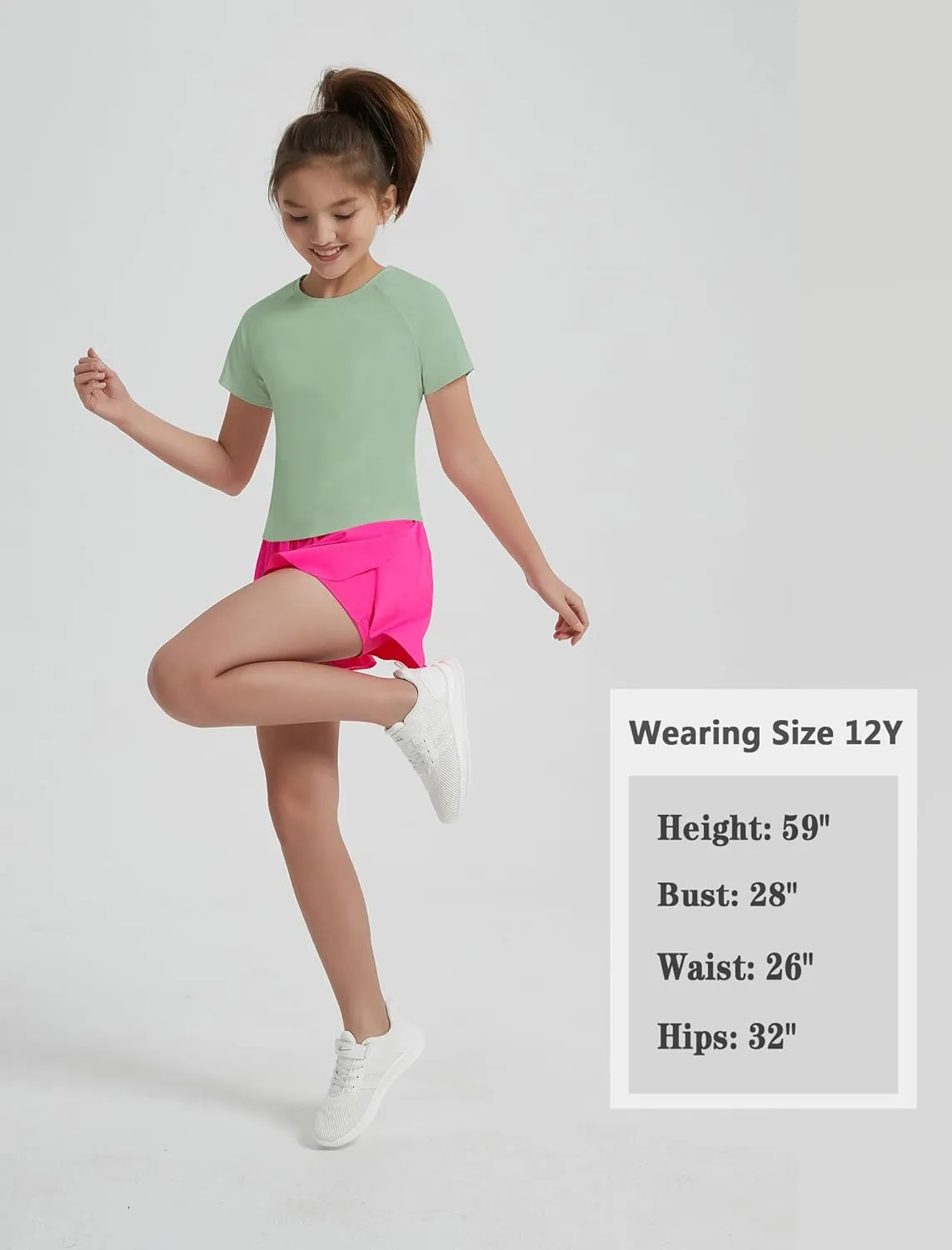 EXARUS Girls Athletic Shirts Short Sleeve Crop Tops/Split Back Quick Dry T Shirt Workout Summer Casual Kids 6-14Y
