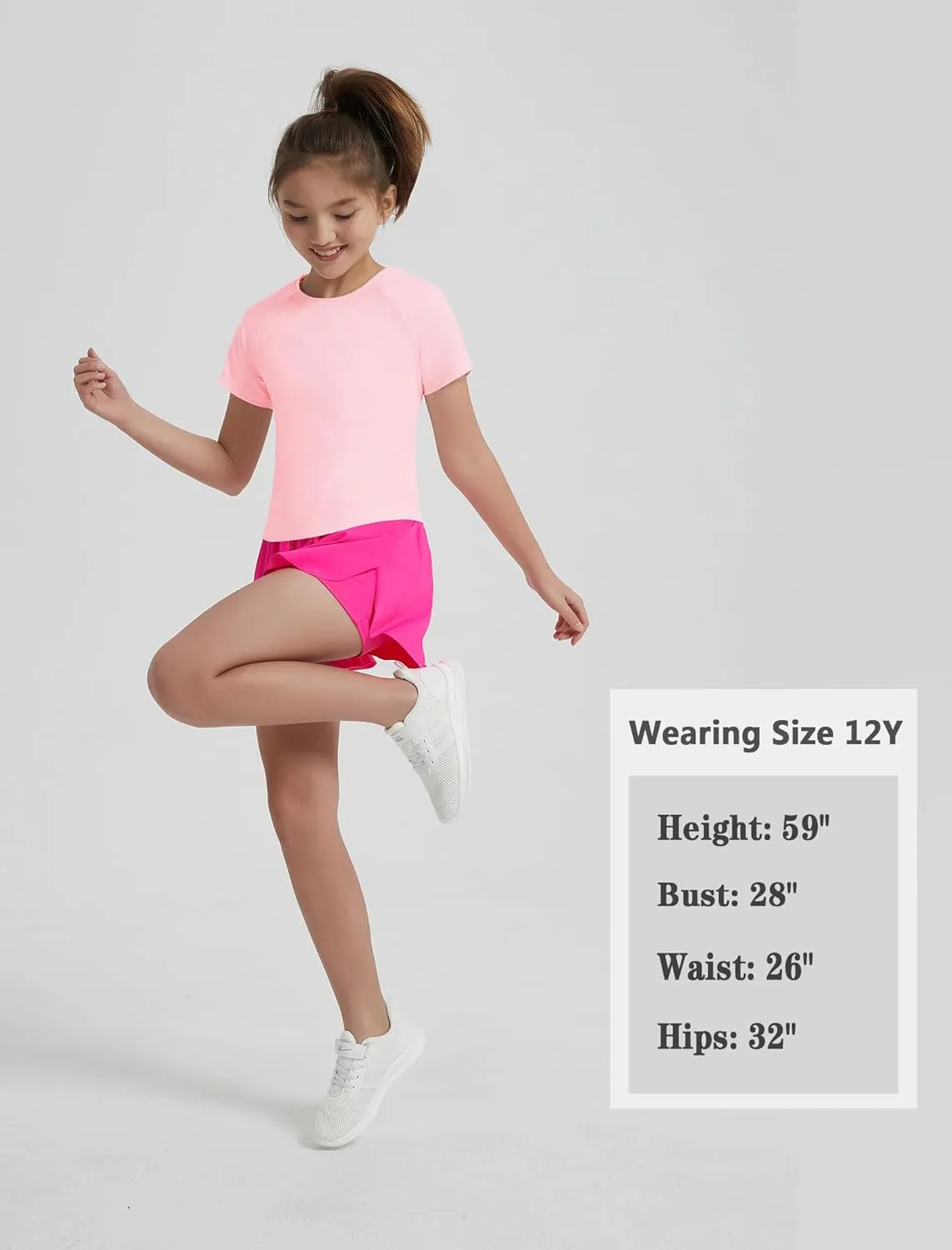 EXARUS Girls Athletic Shirts Short Sleeve Crop Tops/Split Back Quick Dry T Shirt Workout Summer Casual Kids 6-14Y