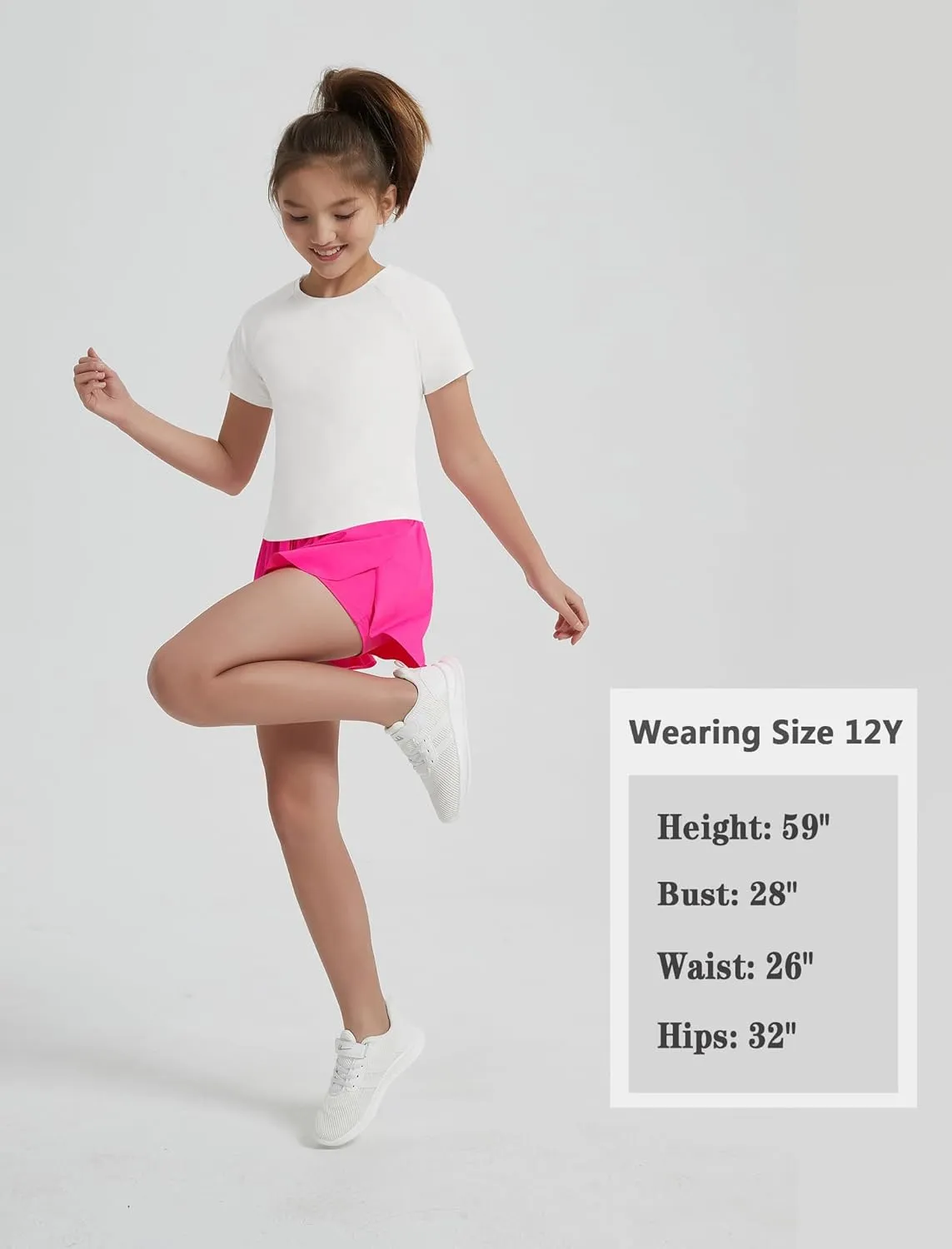 EXARUS Girls Athletic Shirts Short Sleeve Crop Tops/Split Back Quick Dry T Shirt Workout Summer Casual Kids 6-14Y