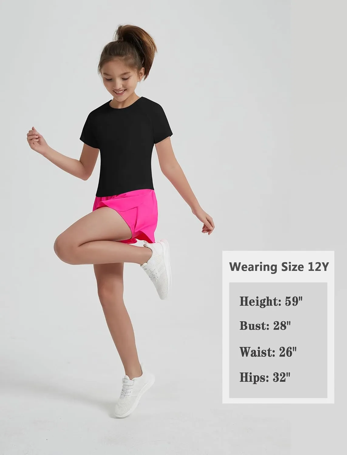 EXARUS Girls Athletic Shirts Short Sleeve Crop Tops/Split Back Quick Dry T Shirt Workout Summer Casual Kids 6-14Y