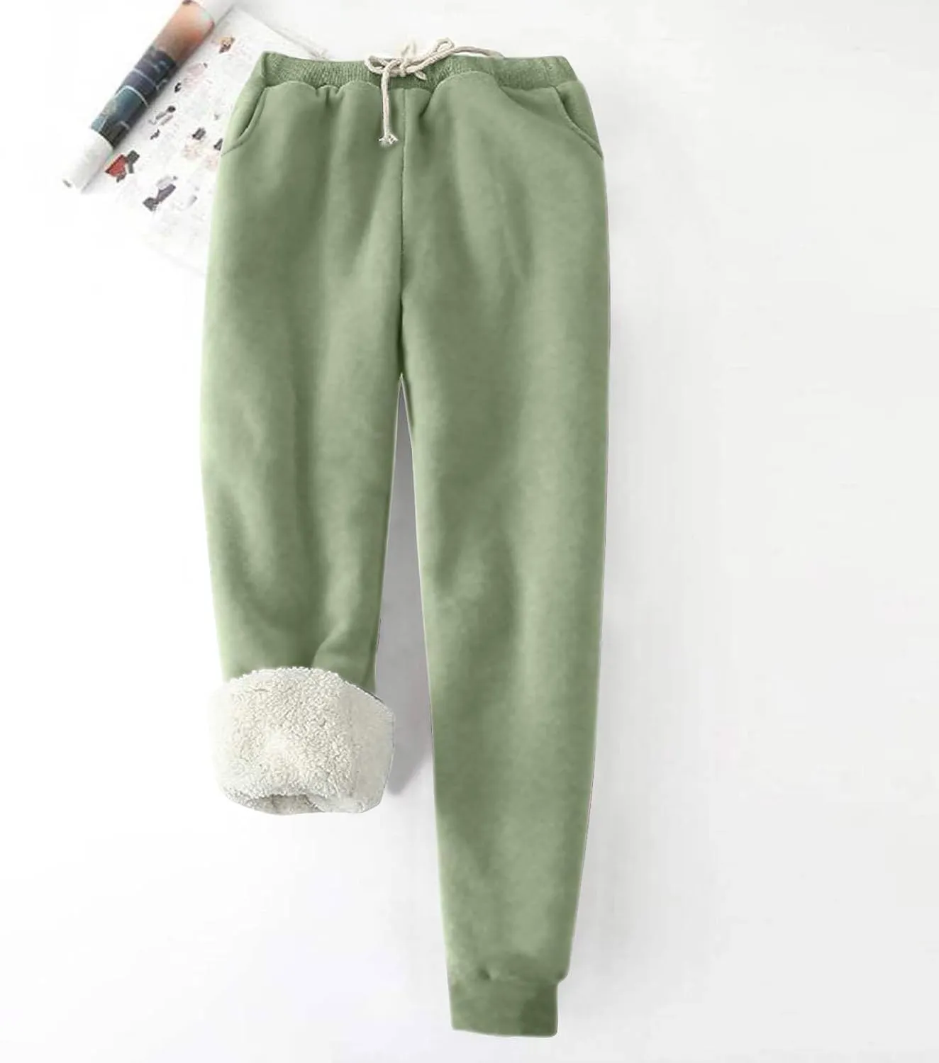 Fleece Joggers for Women Winter Warm Sweatpants Women Sherpa Lined Sweatpants with Pocket Athletic Sweatpants