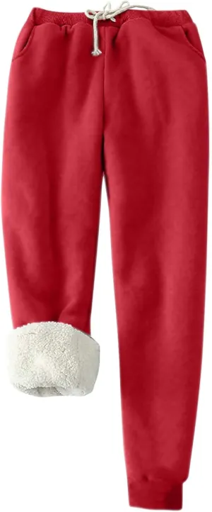 Fleece Joggers for Women Winter Warm Sweatpants Women Sherpa Lined Sweatpants with Pocket Athletic Sweatpants