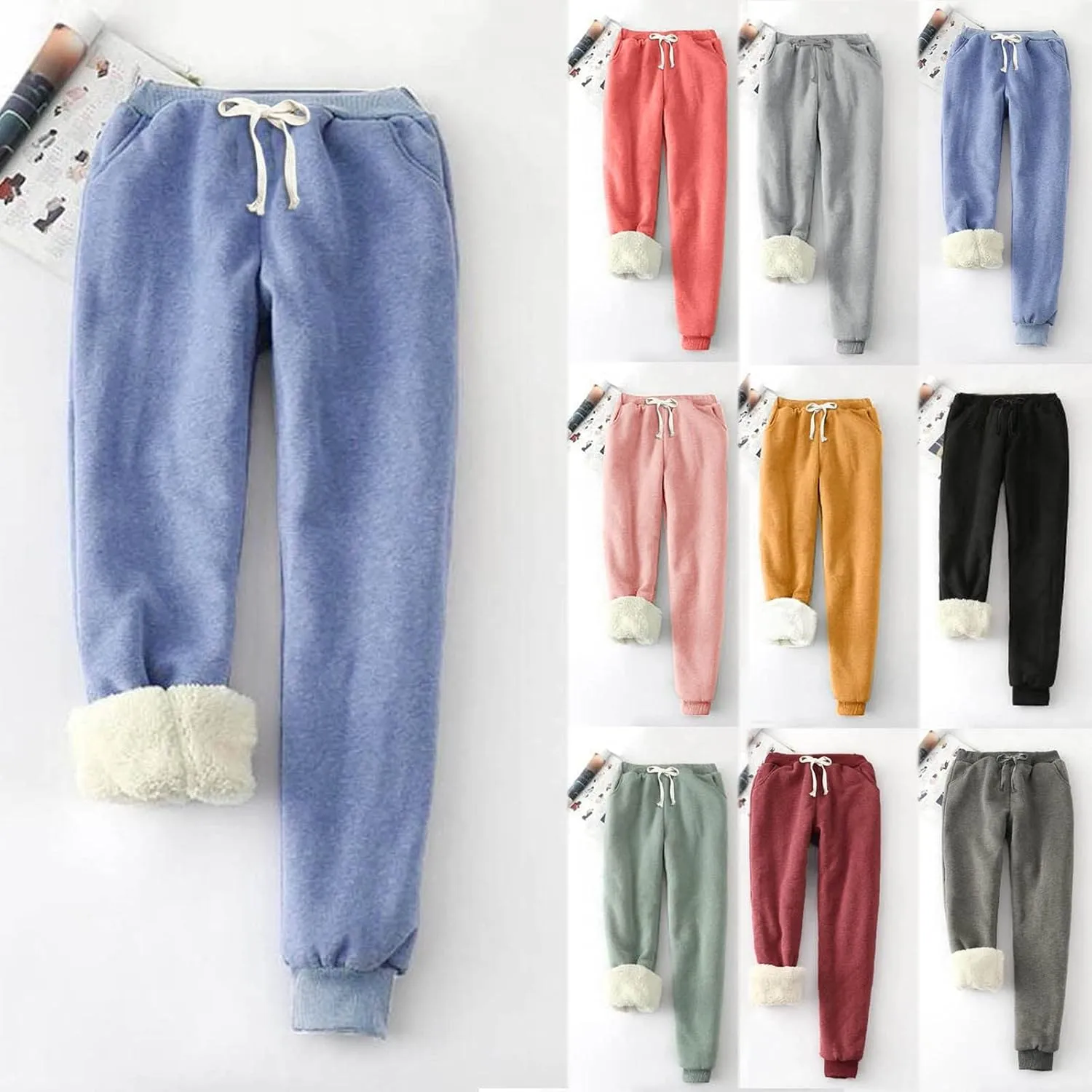 Fleece Joggers for Women Winter Warm Sweatpants Women Sherpa Lined Sweatpants with Pocket Athletic Sweatpants