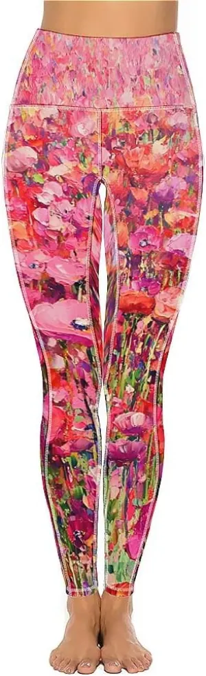 Flower High Waist Yoga Pants Tummy Control Yoga Pants Compression Leggings Everyday Casual Women