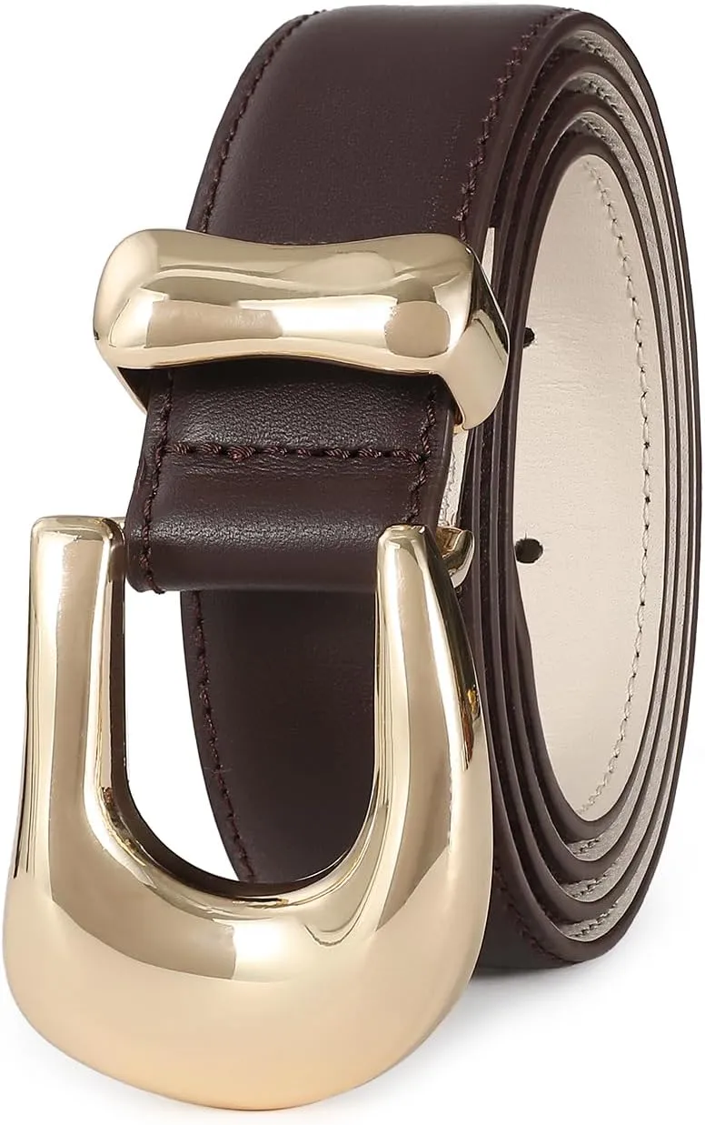 Genuine Leather Belts for Women Belt with Gold Buckle for Jeans Dresses and Casual Outfits