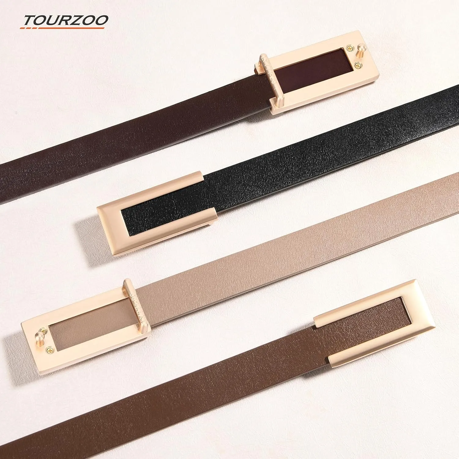 Genuine Leather Belts for Women Skinny Waist Belt for Dresses Jeans Pants with Gold Buckle