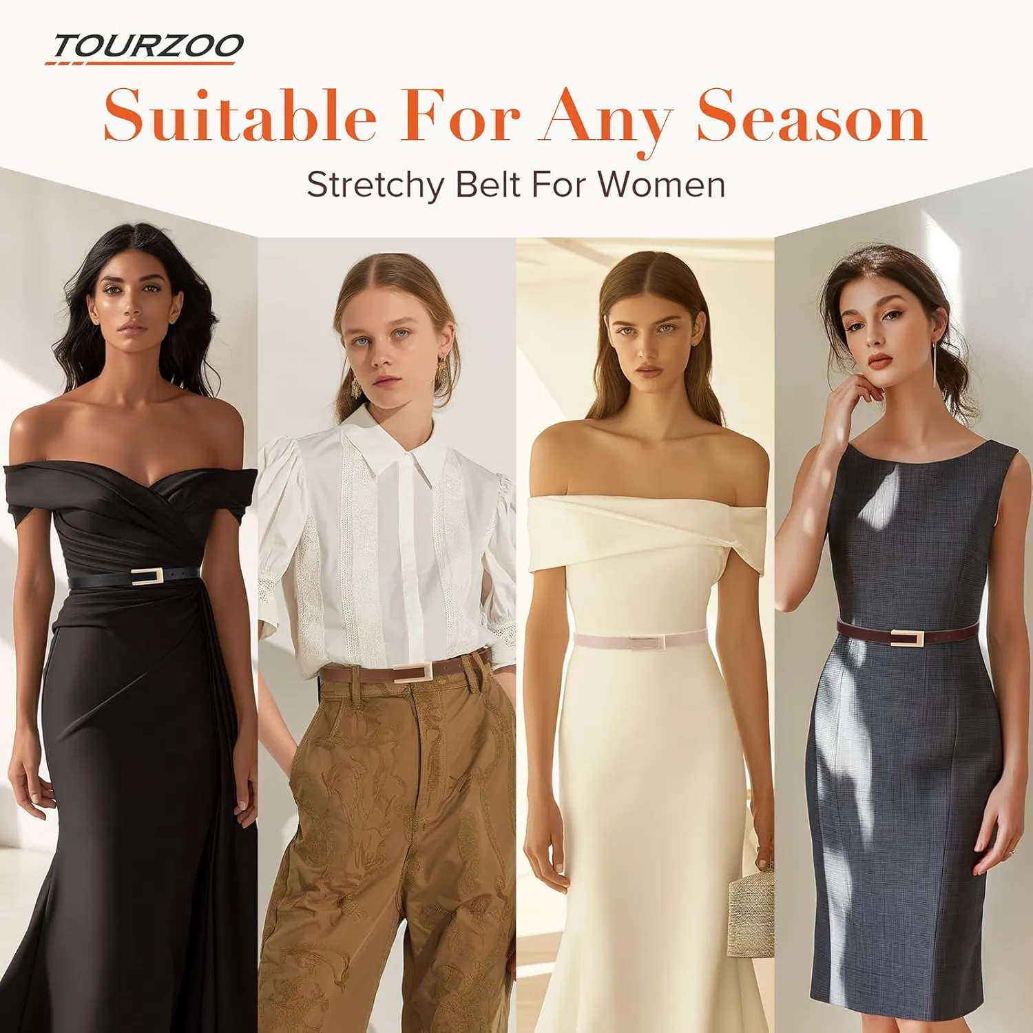 Genuine Leather Belts for Women Skinny Waist Belt for Dresses Jeans Pants with Gold Buckle
