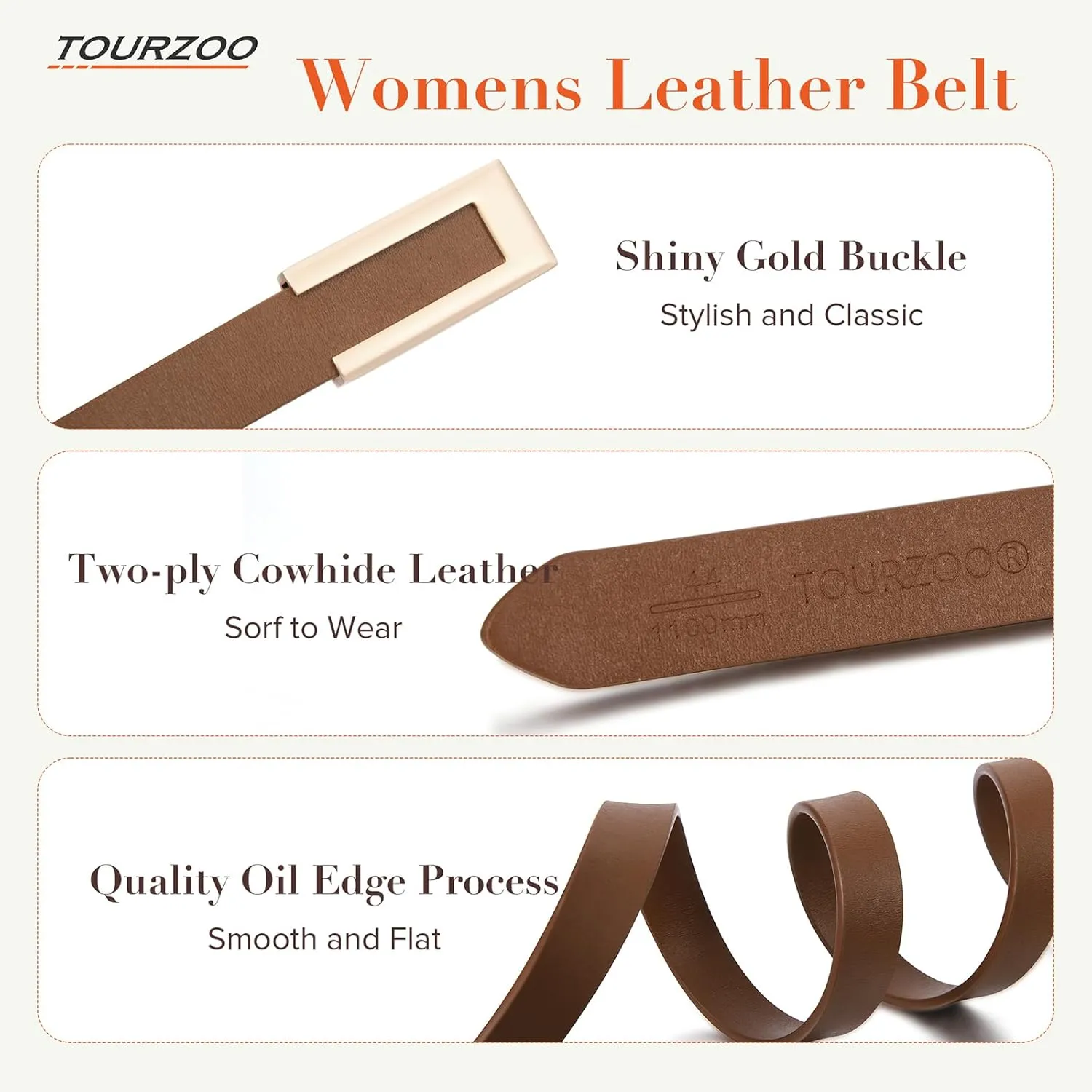 Genuine Leather Belts for Women Skinny Waist Belt for Dresses Jeans Pants with Gold Buckle