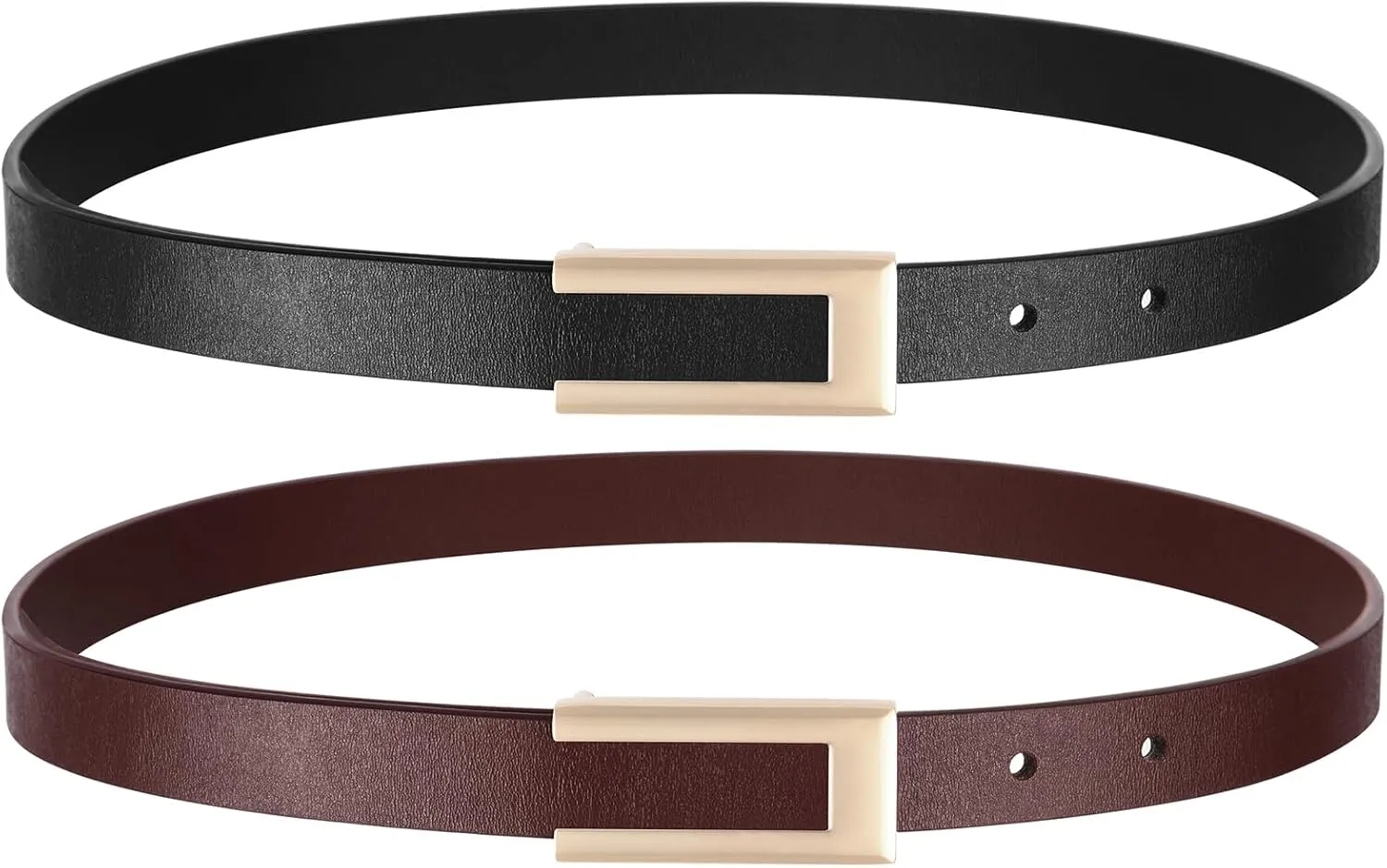 Genuine Leather Belts for Women Skinny Waist Belt for Dresses Jeans Pants with Gold Buckle