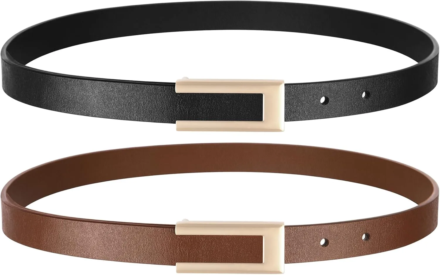 Genuine Leather Belts for Women Skinny Waist Belt for Dresses Jeans Pants with Gold Buckle