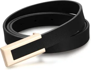 Genuine Leather Belts for Women Skinny Waist Belt for Dresses Jeans Pants with Gold Buckle
