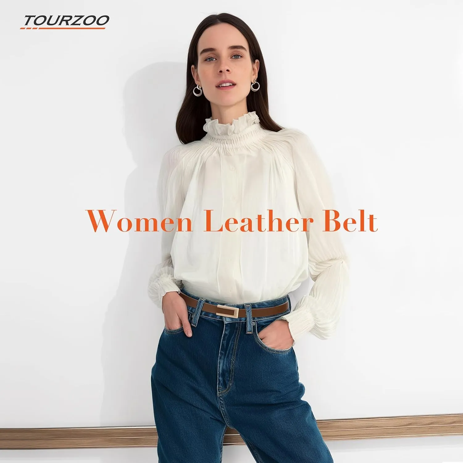 Genuine Leather Belts for Women Skinny Waist Belt for Dresses Jeans Pants with Gold Buckle