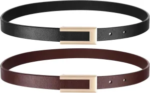 Genuine Leather Belts for Women Skinny Waist Belt for Dresses Jeans Pants with Gold Buckle
