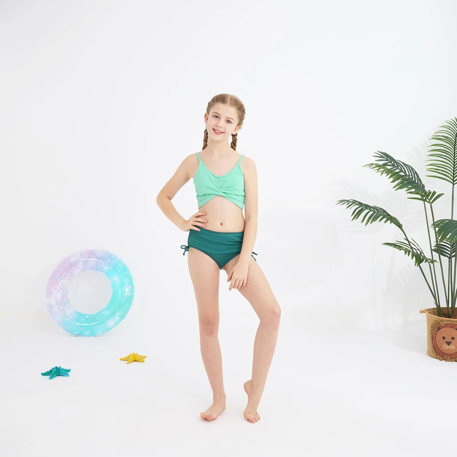 Girls 2 Piece Swimsuit Hawaiian Criss Cross Bikini Bathing Suit Summer Beach Swimwear with Chest Pad 7-16T