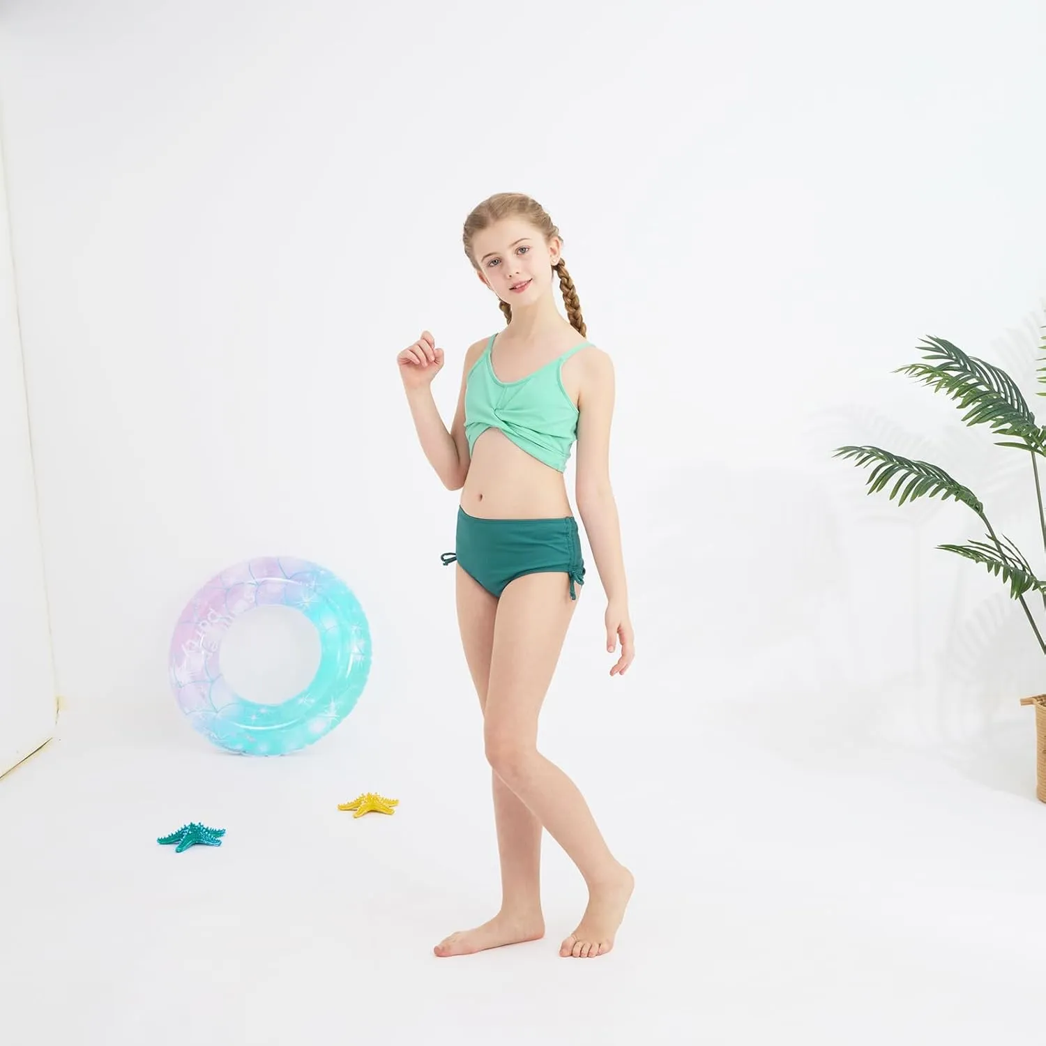Girls 2 Piece Swimsuit Hawaiian Criss Cross Bikini Bathing Suit Summer Beach Swimwear with Chest Pad 7-16T