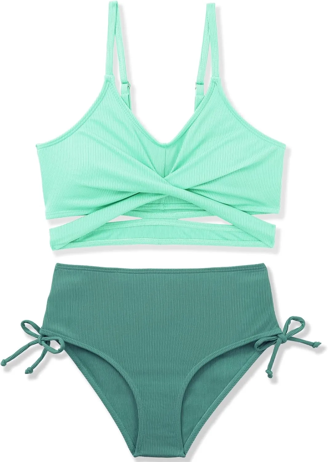 Girls 2 Piece Swimsuit Hawaiian Criss Cross Bikini Bathing Suit Summer Beach Swimwear with Chest Pad 7-16T
