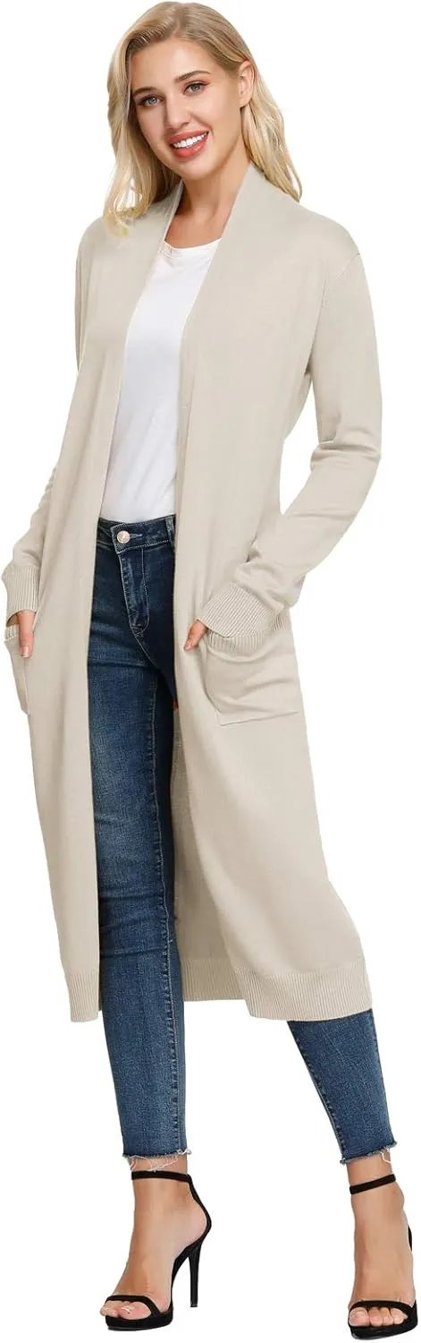 GRACE KARIN Essential Solid Open Front Maxi Long Knitted Cardigan Sweater for Women