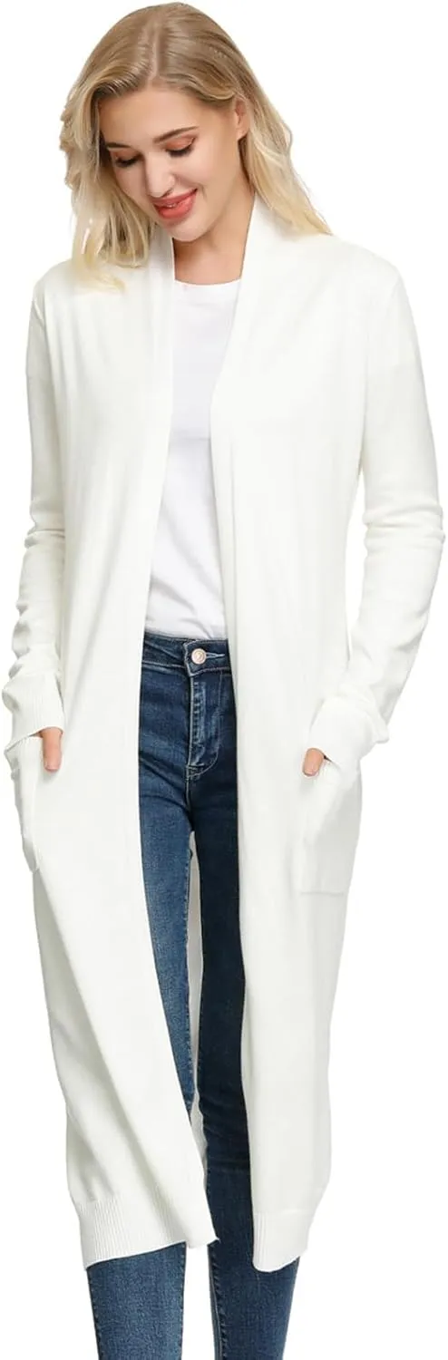 GRACE KARIN Essential Solid Open Front Maxi Long Knitted Cardigan Sweater for Women