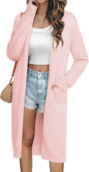 GRACE KARIN Essential Solid Open Front Maxi Long Knitted Cardigan Sweater for Women
