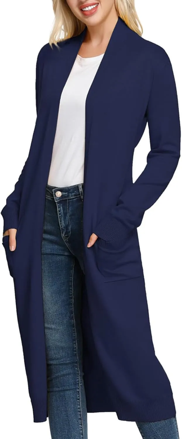GRACE KARIN Essential Solid Open Front Maxi Long Knitted Cardigan Sweater for Women