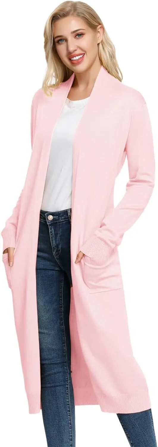 GRACE KARIN Essential Solid Open Front Maxi Long Knitted Cardigan Sweater for Women