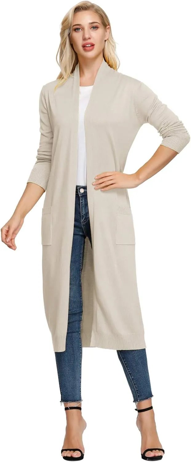 GRACE KARIN Essential Solid Open Front Maxi Long Knitted Cardigan Sweater for Women
