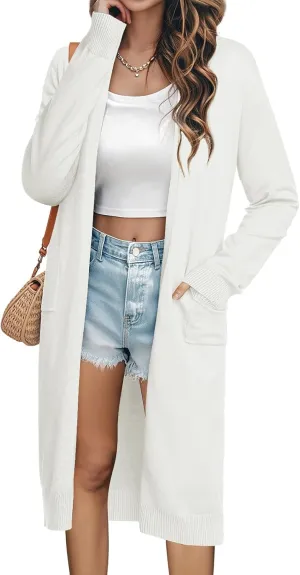 GRACE KARIN Essential Solid Open Front Maxi Long Knitted Cardigan Sweater for Women