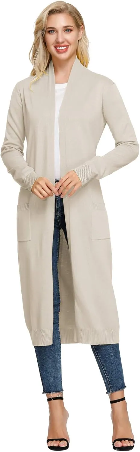 GRACE KARIN Essential Solid Open Front Maxi Long Knitted Cardigan Sweater for Women
