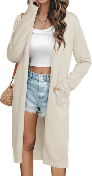 GRACE KARIN Essential Solid Open Front Maxi Long Knitted Cardigan Sweater for Women
