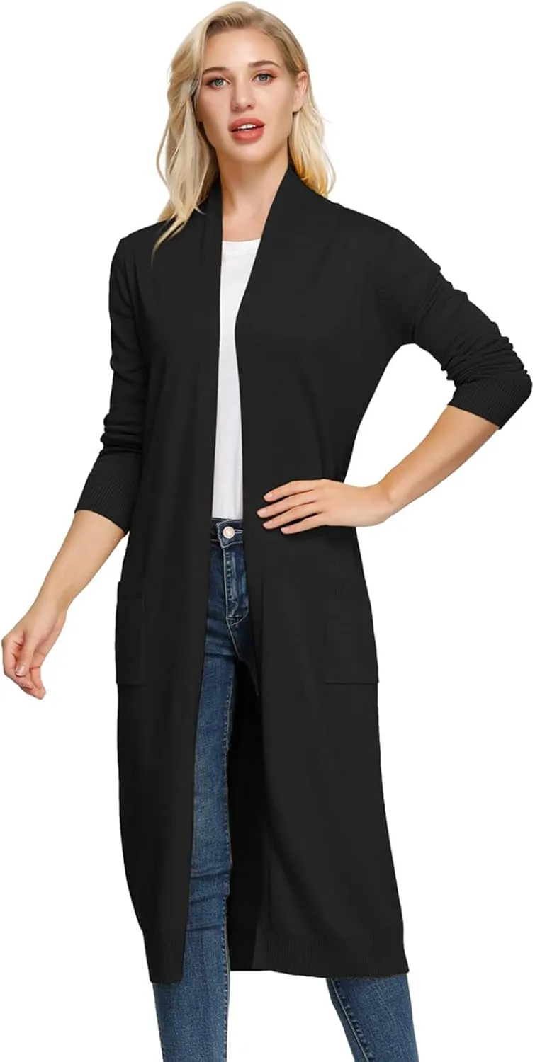 GRACE KARIN Essential Solid Open Front Maxi Long Knitted Cardigan Sweater for Women