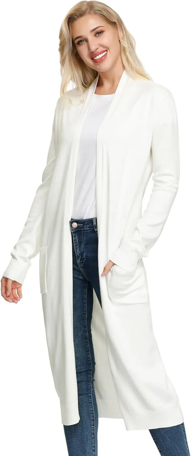 GRACE KARIN Essential Solid Open Front Maxi Long Knitted Cardigan Sweater for Women