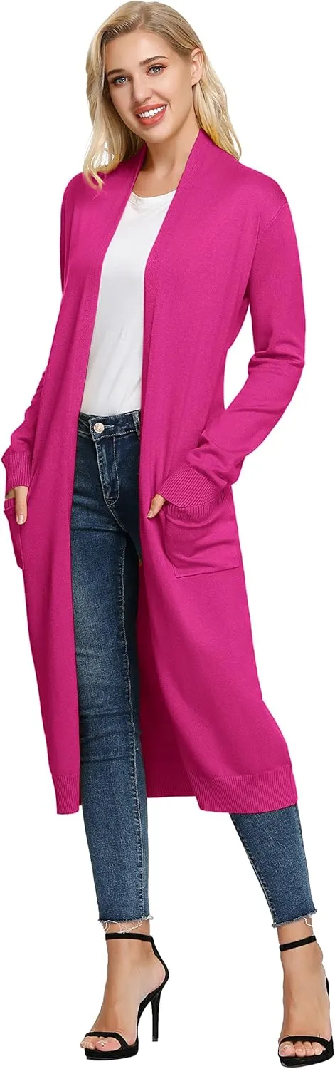 GRACE KARIN Essential Solid Open Front Maxi Long Knitted Cardigan Sweater for Women