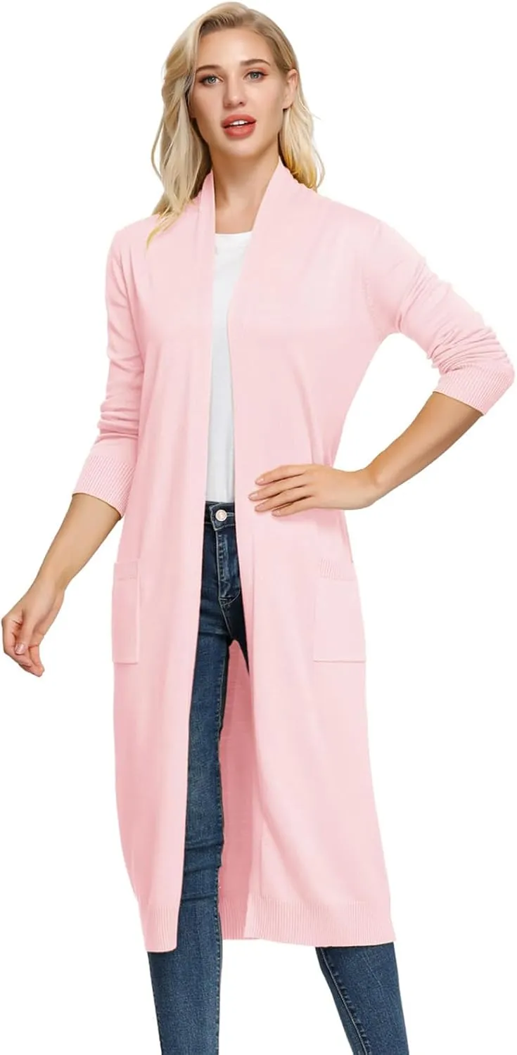 GRACE KARIN Essential Solid Open Front Maxi Long Knitted Cardigan Sweater for Women