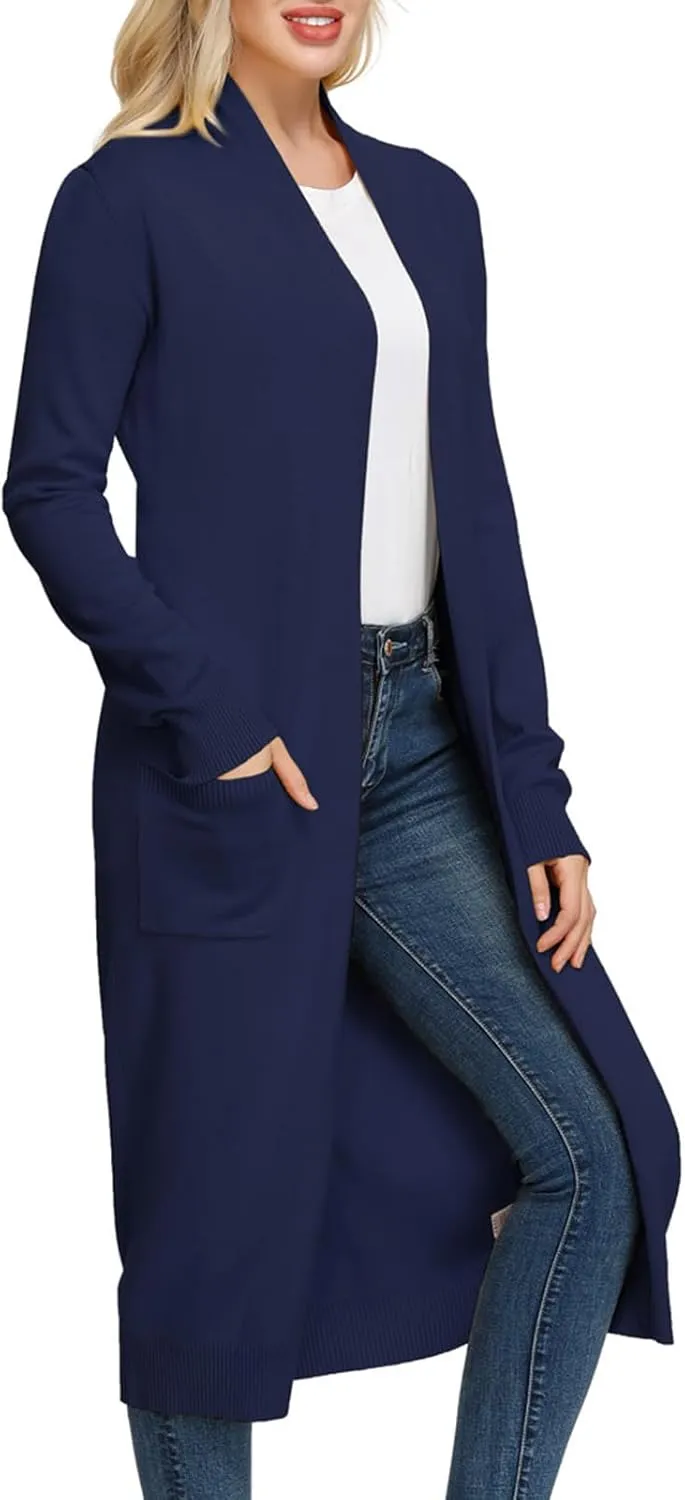 GRACE KARIN Essential Solid Open Front Maxi Long Knitted Cardigan Sweater for Women