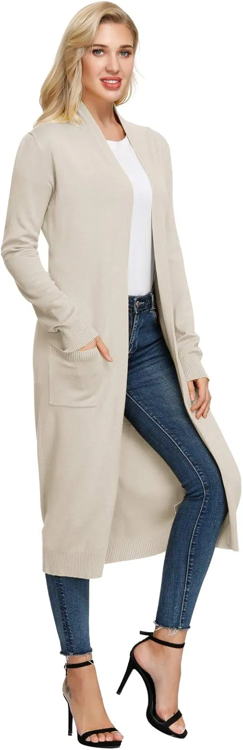 GRACE KARIN Essential Solid Open Front Maxi Long Knitted Cardigan Sweater for Women