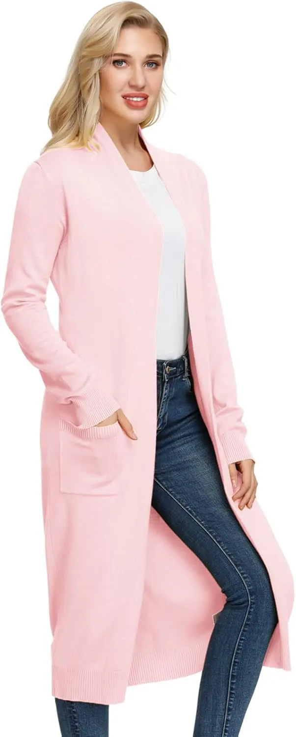 GRACE KARIN Essential Solid Open Front Maxi Long Knitted Cardigan Sweater for Women