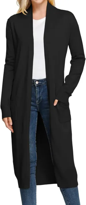 GRACE KARIN Essential Solid Open Front Maxi Long Knitted Cardigan Sweater for Women