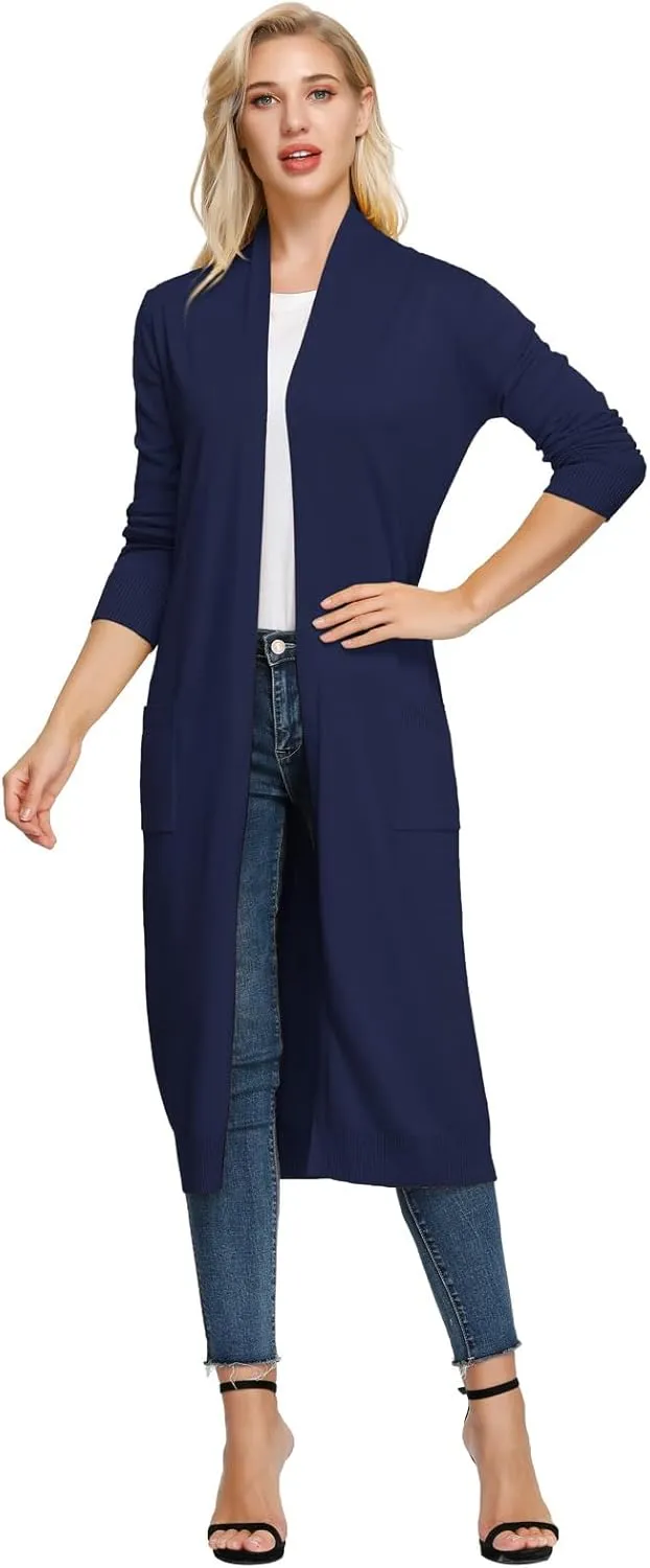 GRACE KARIN Essential Solid Open Front Maxi Long Knitted Cardigan Sweater for Women