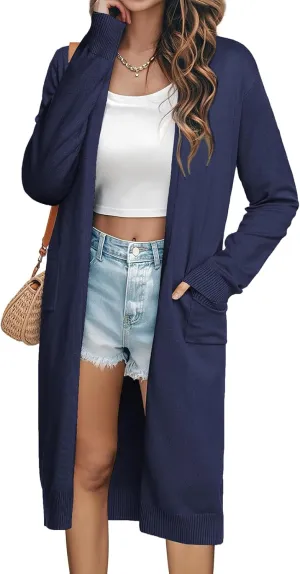 GRACE KARIN Essential Solid Open Front Maxi Long Knitted Cardigan Sweater for Women