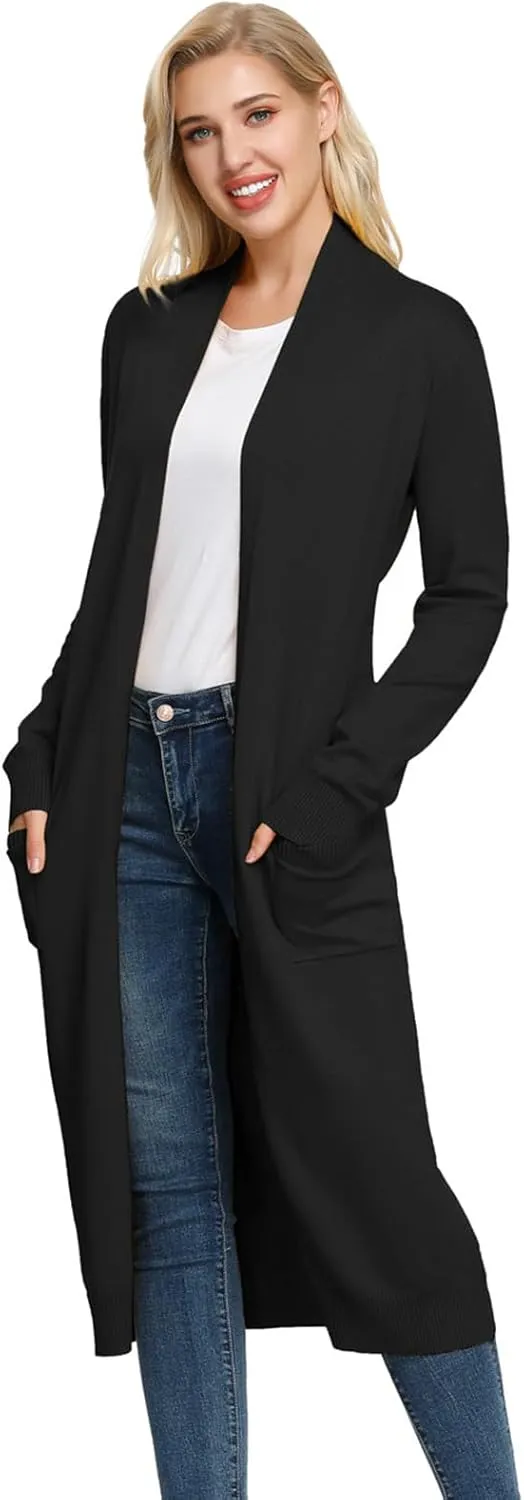 GRACE KARIN Essential Solid Open Front Maxi Long Knitted Cardigan Sweater for Women