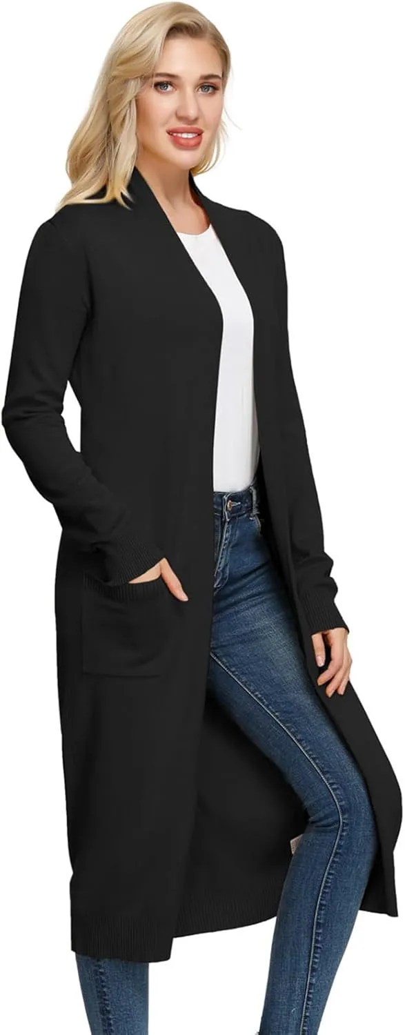 GRACE KARIN Essential Solid Open Front Maxi Long Knitted Cardigan Sweater for Women