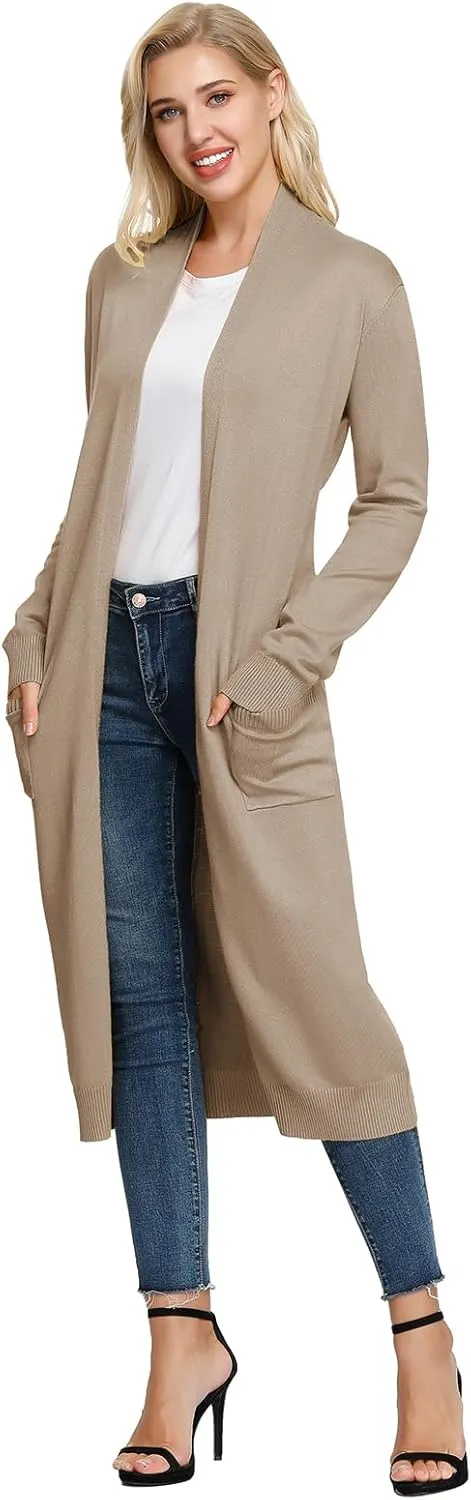 GRACE KARIN Essential Solid Open Front Maxi Long Knitted Cardigan Sweater for Women