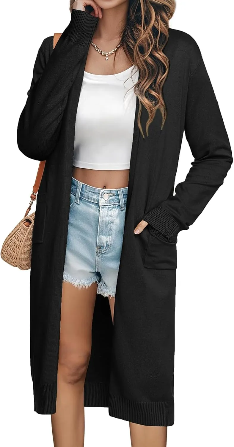 GRACE KARIN Essential Solid Open Front Maxi Long Knitted Cardigan Sweater for Women