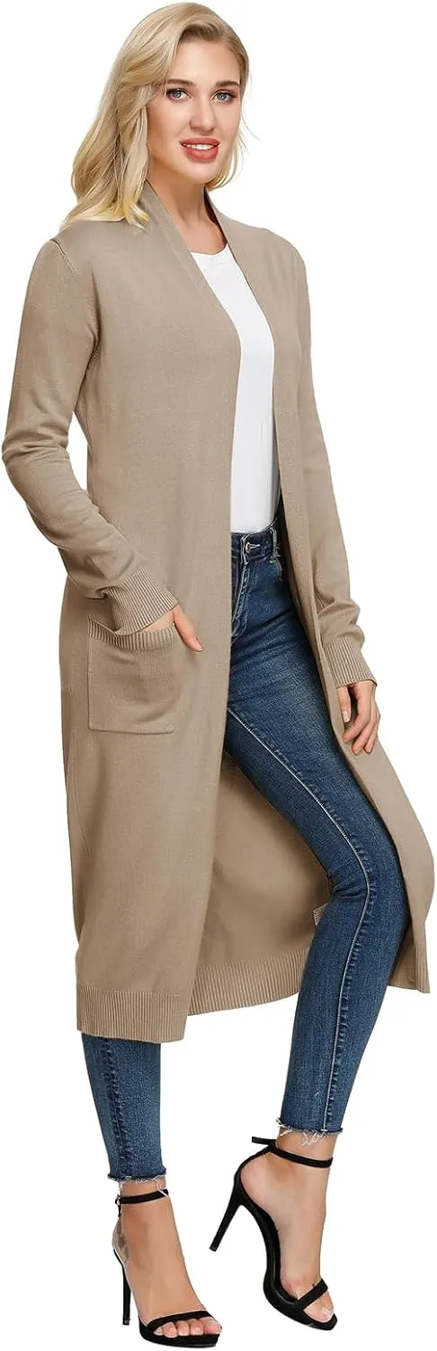 GRACE KARIN Essential Solid Open Front Maxi Long Knitted Cardigan Sweater for Women