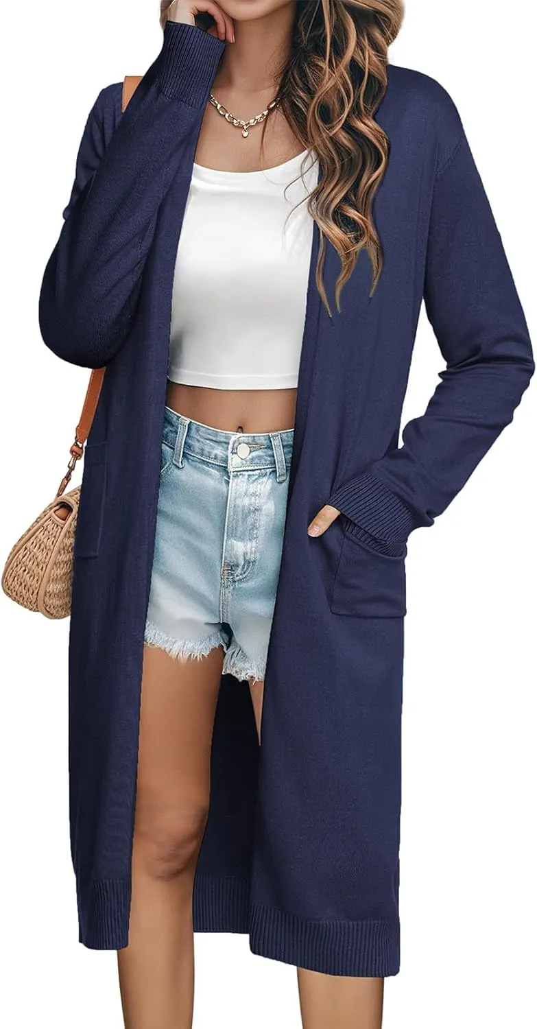GRACE KARIN Essential Solid Open Front Maxi Long Knitted Cardigan Sweater for Women