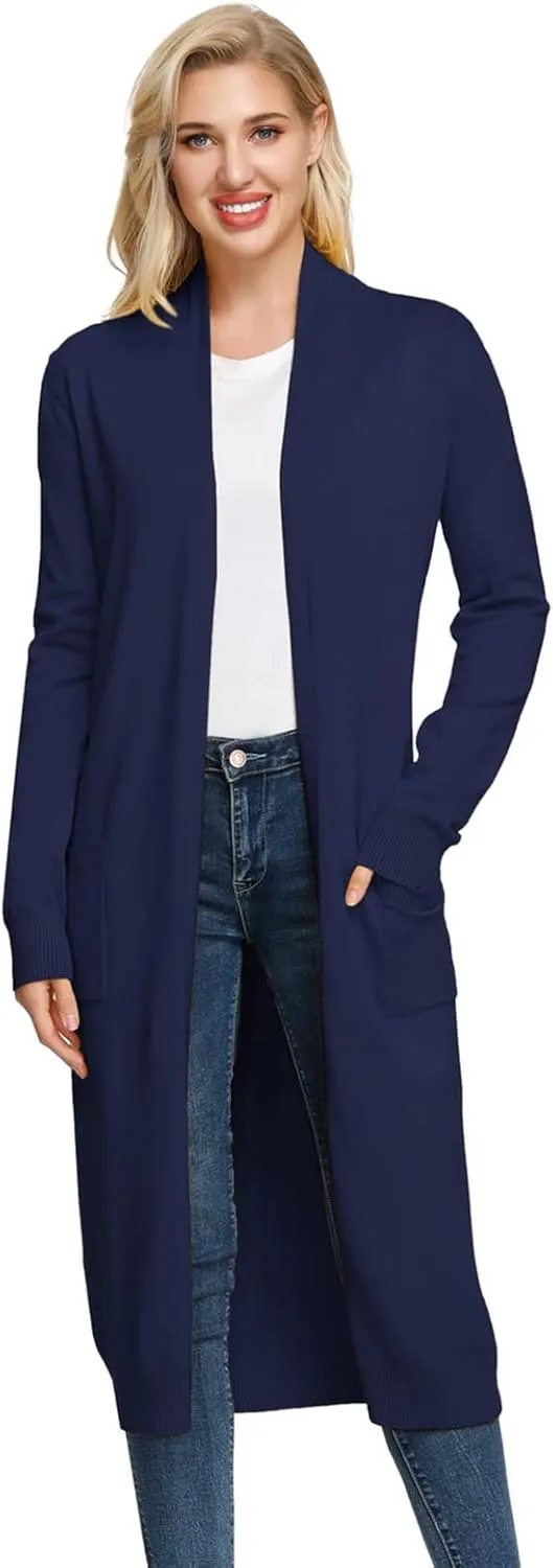 GRACE KARIN Essential Solid Open Front Maxi Long Knitted Cardigan Sweater for Women